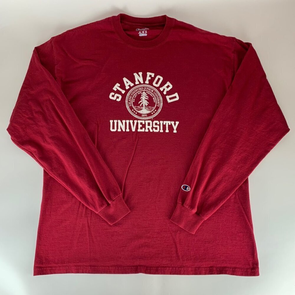 Stanford Cardinal Ncaa Red Champion Long Sleeve Crewneck Shirt Mens 2xl Xxl